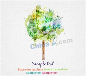 水彩树木设计矢量素材